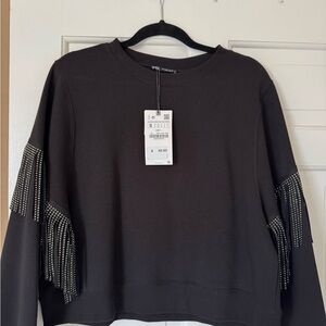 Black Fringe Sleeve Sweatshirt